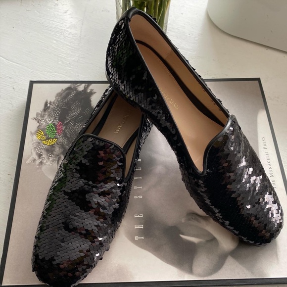 Stuart Weitzman "Pipearky" Black Sequin Loafers, size 5.5 - Picture 5 of 8